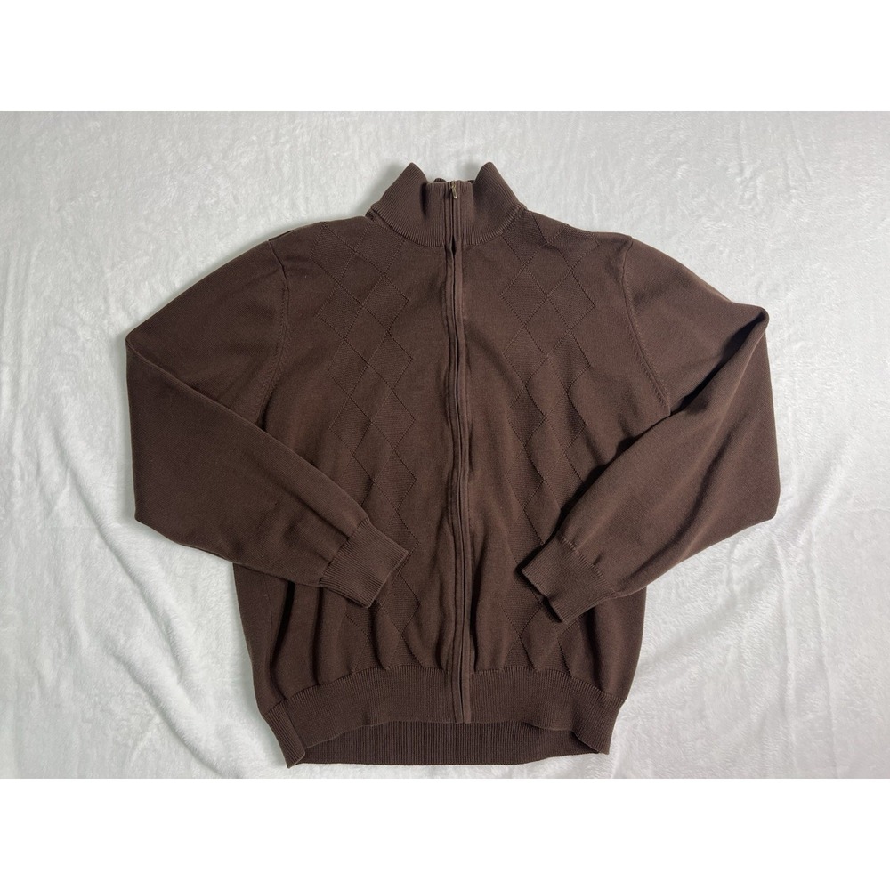 Izod Brown Zip-Up Argyle Sweater - Picture 3 of 10